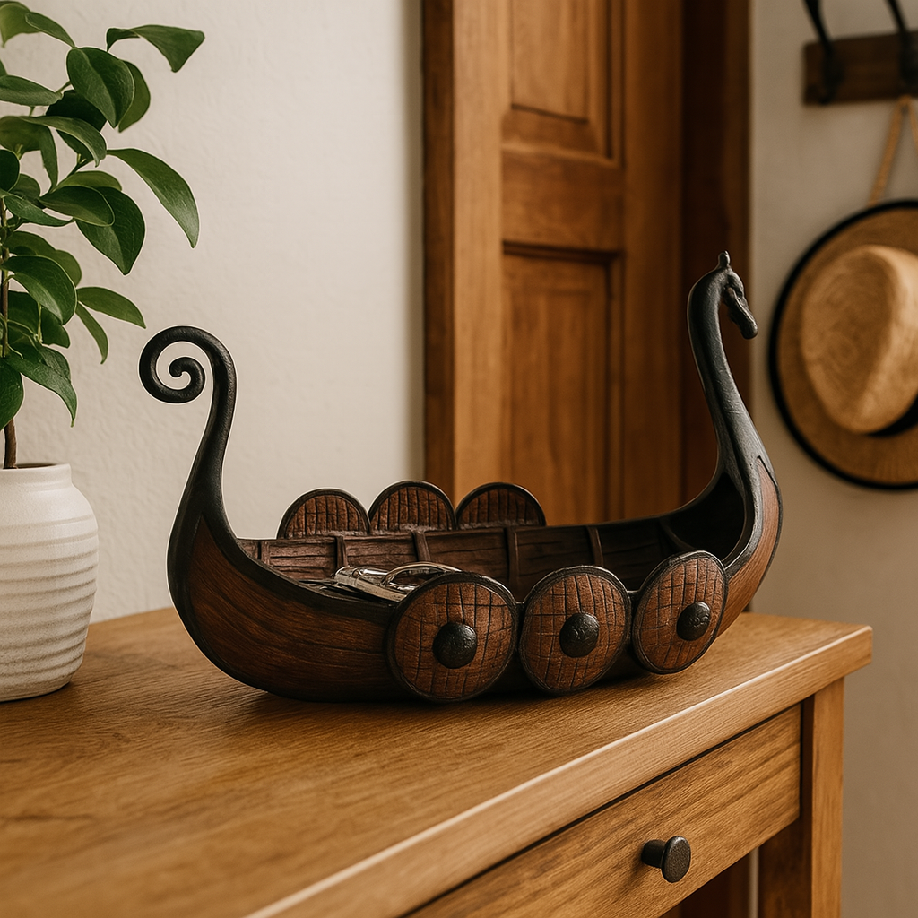 VikingKeep – Organizzatore da Tavolo in Stile Nave Scandinava per Arredo Rustico e Creativo