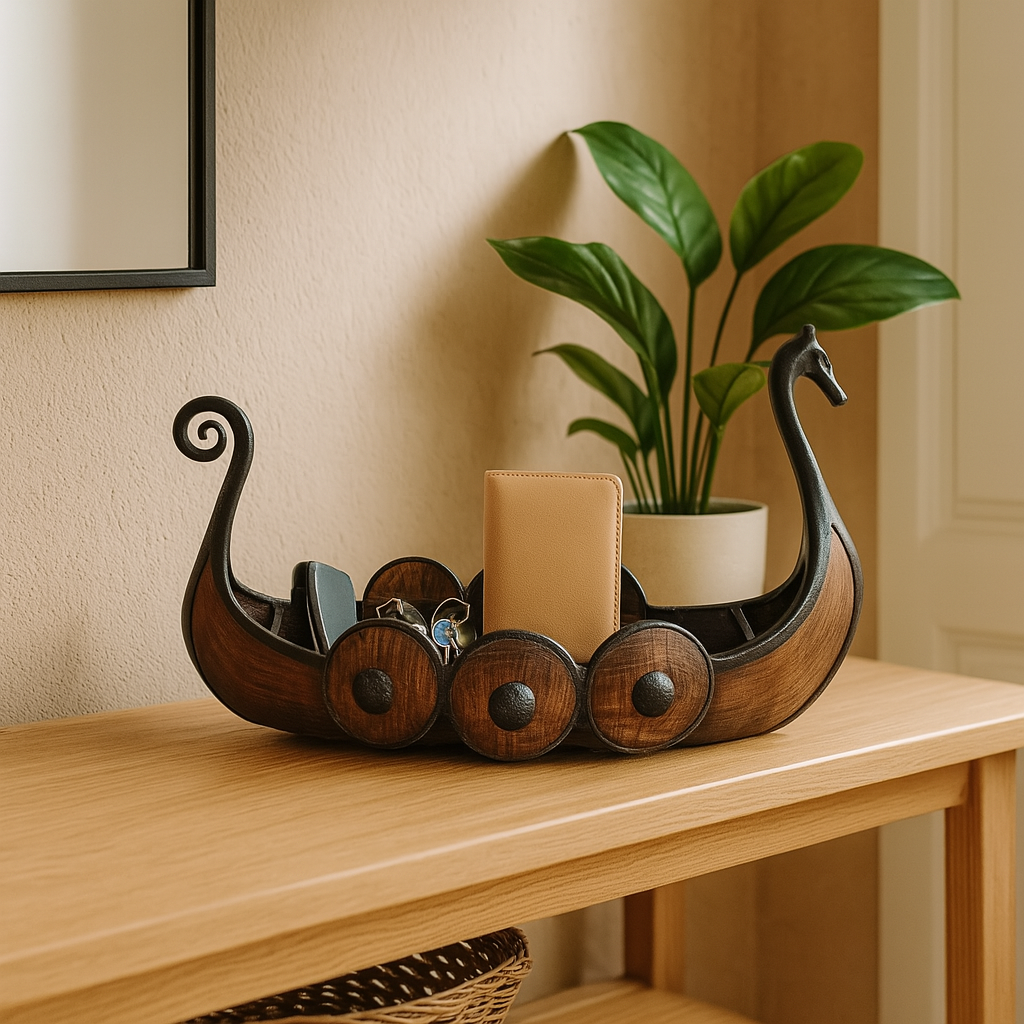 VikingKeep – Organizzatore da Tavolo in Stile Nave Scandinava per Arredo Rustico e Creativo
