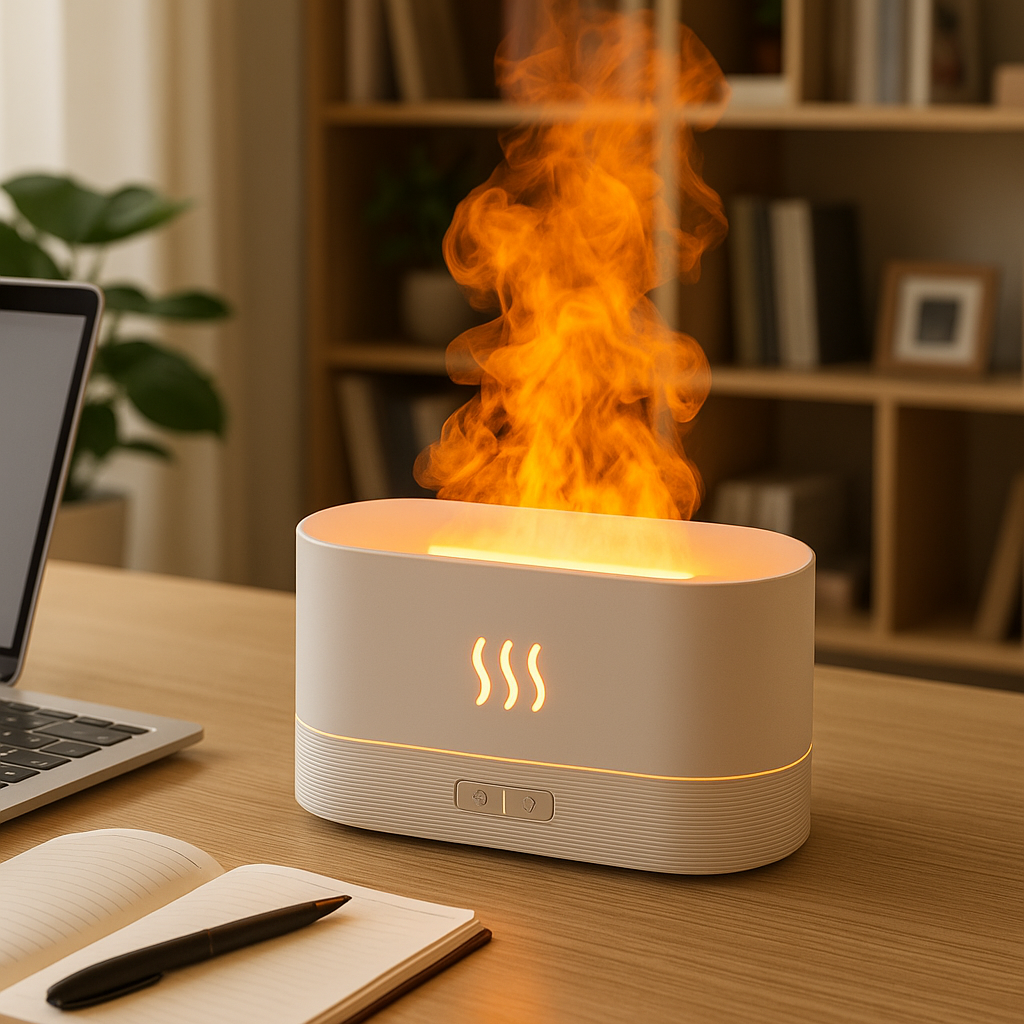 FlameMist – Diffusore Aromatico ad Ultrasuoni con Effetto Fiamma LED e Design Elegante per Ambienti Moderni