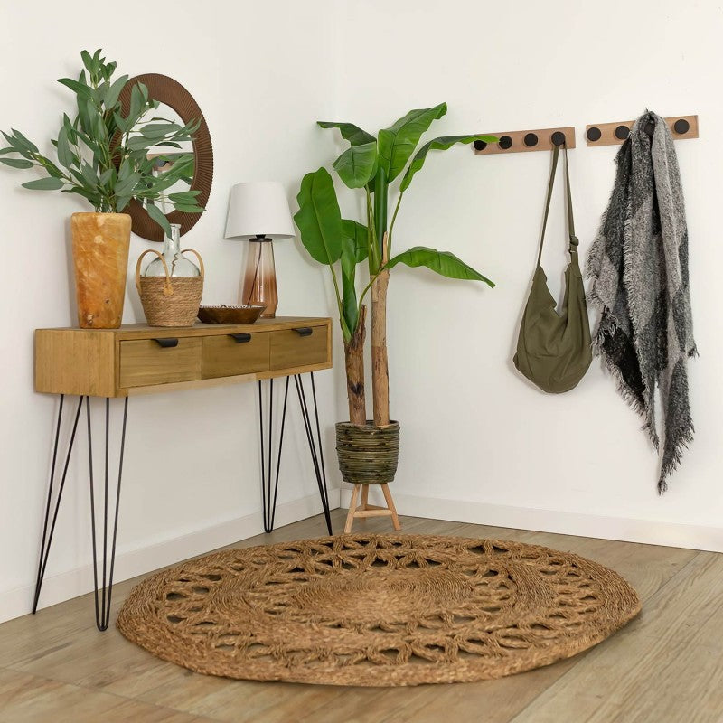 LoomCircle – Tappeto Rotondo in Rafia Naturale Intrecciata in Stile Boho per Arredo Moderno