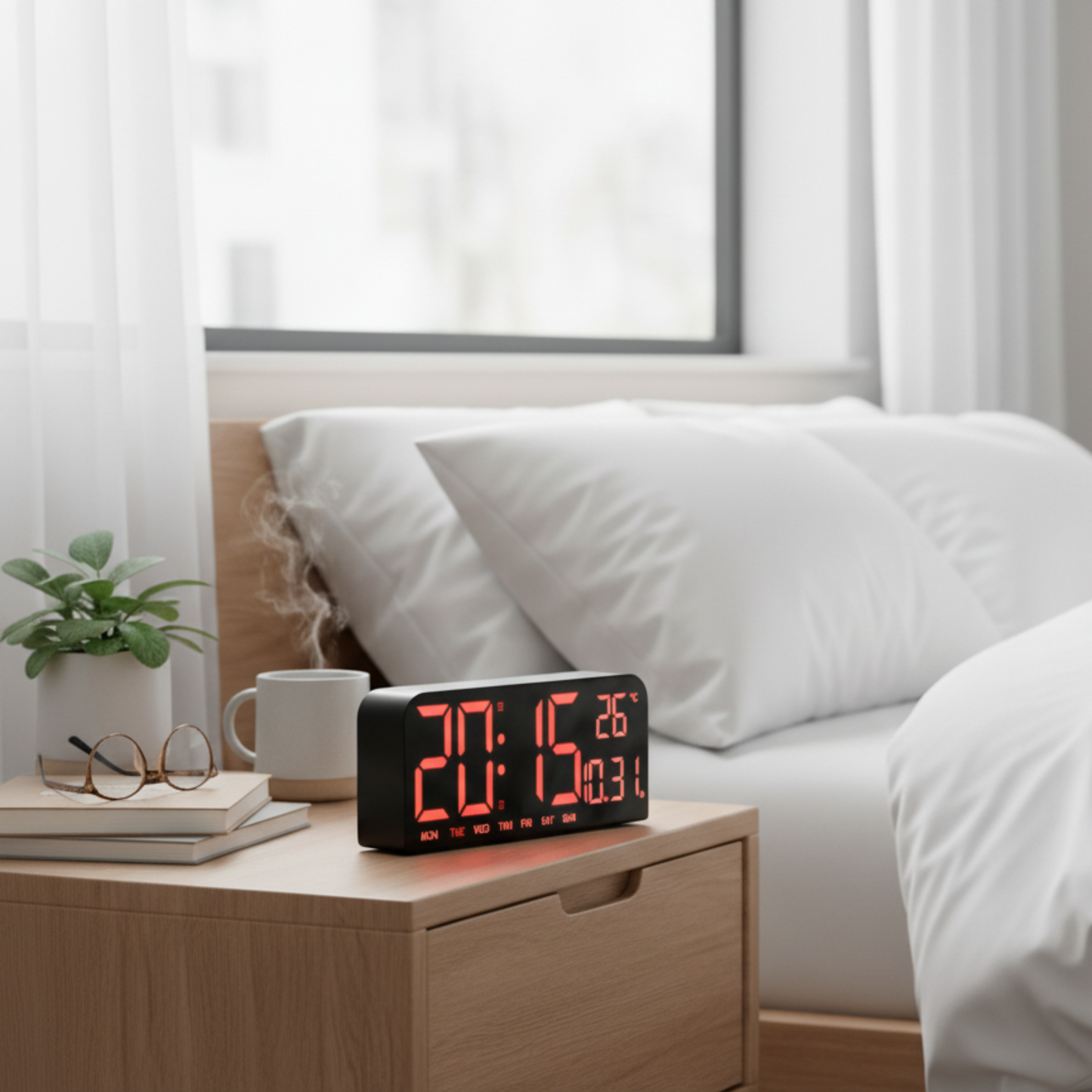 TimeGlow – Orologio da tavolo Digitale con Display LED, Data e Temperatura