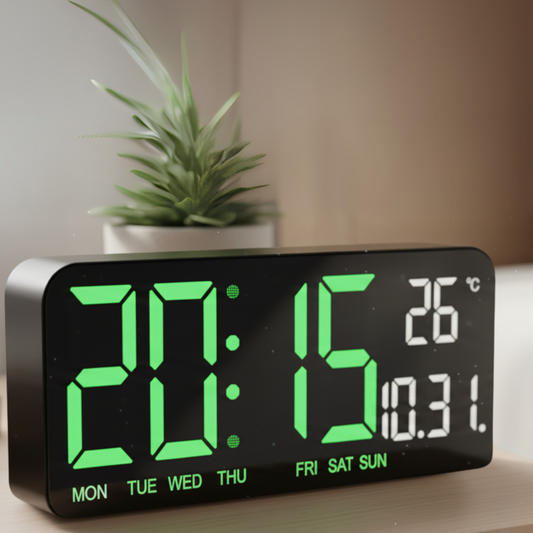 TimeGlow – Orologio da tavolo Digitale con Display LED, Data e Temperatura