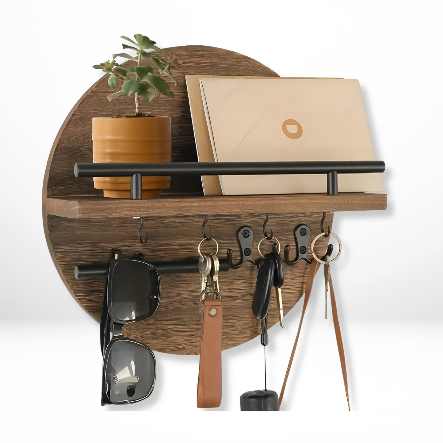 NordKey – Portachiavi da Parete in Stile Nordico con Ripiano e Ganci Multifunzione