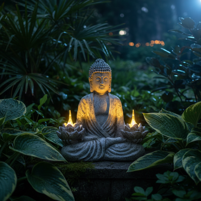 SerenitàBuddha – Statua Decorativa con Loto Luminosa per Giardino e Interni in Stile Zen