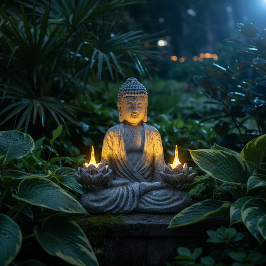 SerenitàBuddha – Statua Decorativa con Loto Luminosa per Giardino e Interni in Stile Zen