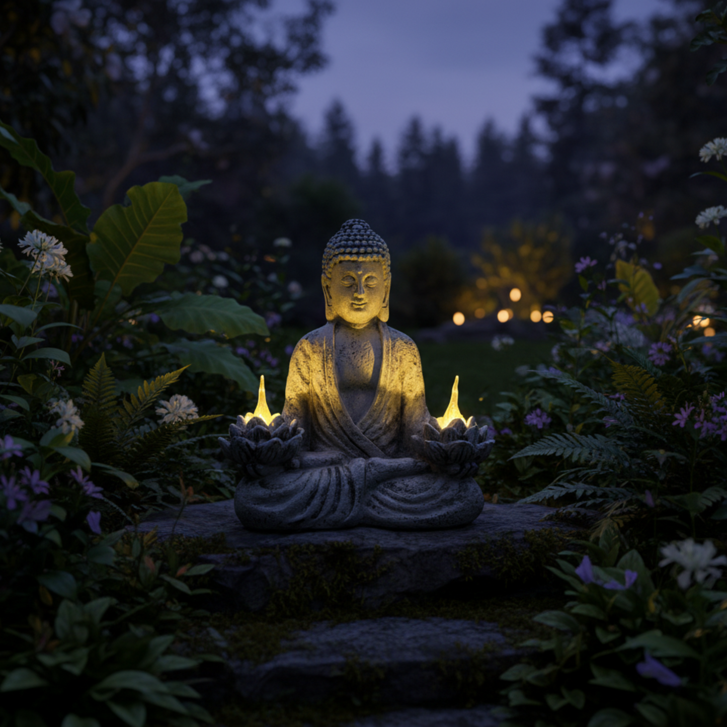 SerenitàBuddha – Statua Decorativa con Loto Luminosa per Giardino e Interni in Stile Zen
