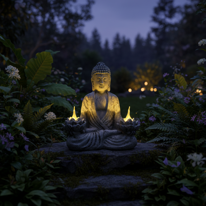 SerenitàBuddha – Statua Decorativa con Loto Luminosa per Giardino e Interni in Stile Zen
