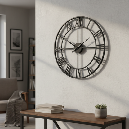 RomanAura – Orologio da Parete Vintage con Numeri Romani in Stile Industriale Elegante
