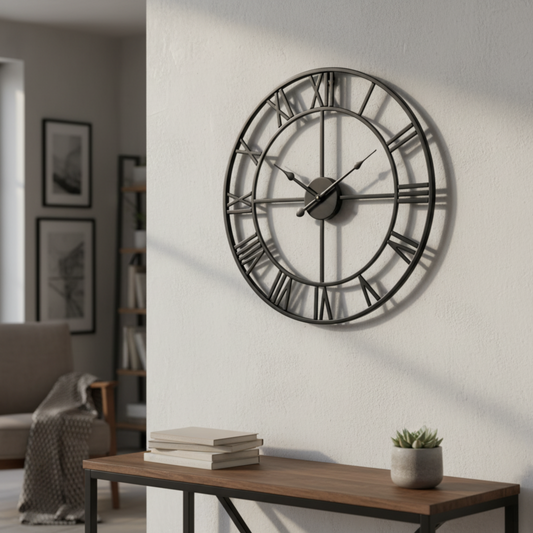RomanAura – Orologio da Parete Vintage con Numeri Romani in Stile Industriale Elegante