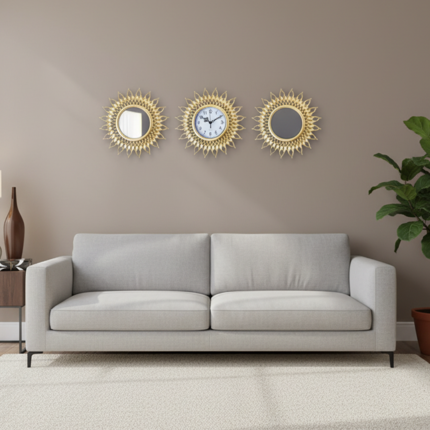 SunSet – Set Orologio da Parete con Specchi Decorativi in Stile Moderno Elegante