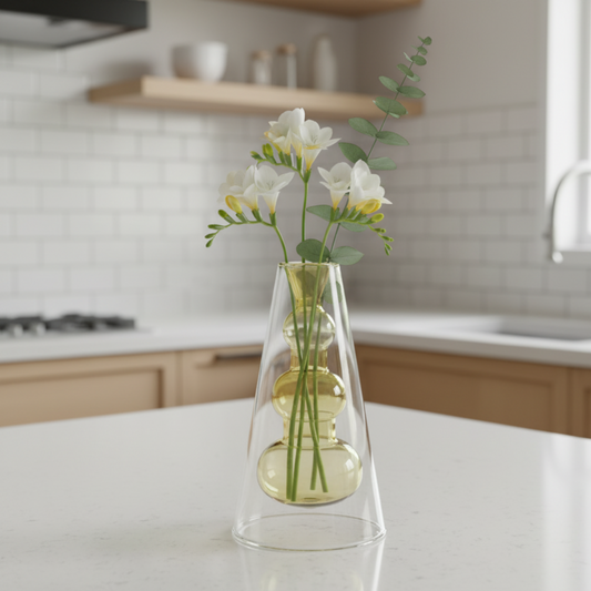 GlassArt – Set di Vasi Decorativi in Vetro Soffiato Moderno per Fiori e Arredamento Elegante