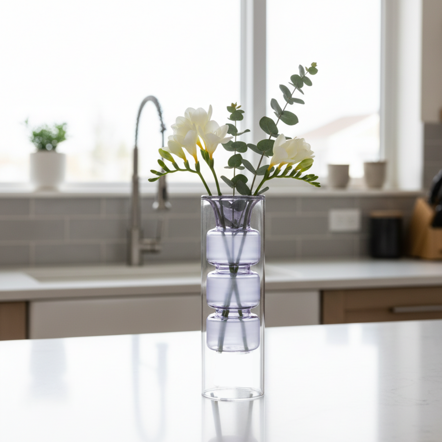 GlassArt – Set di Vasi Decorativi in Vetro Soffiato Moderno per Fiori e Arredamento Elegante