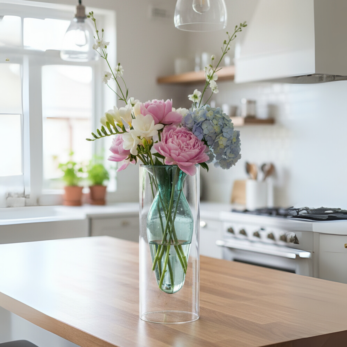 GlassArt – Set di Vasi Decorativi in Vetro Soffiato Moderno per Fiori e Arredamento Elegante
