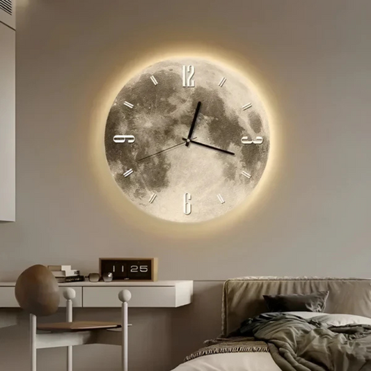 LunaGlow – Orologio da Parete Luminoso in Stile Moderno con Design Lunare Silenzioso