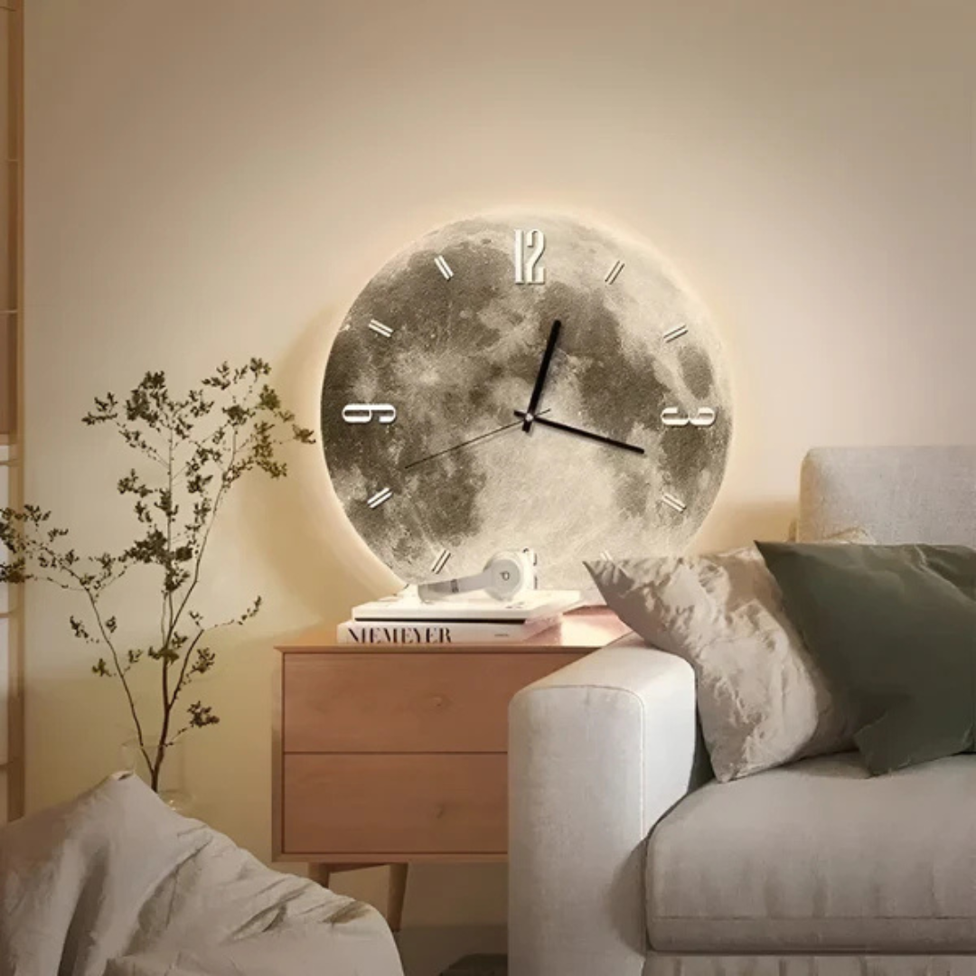 LunaGlow – Orologio da Parete Luminoso in Stile Moderno con Design Lunare Silenzioso