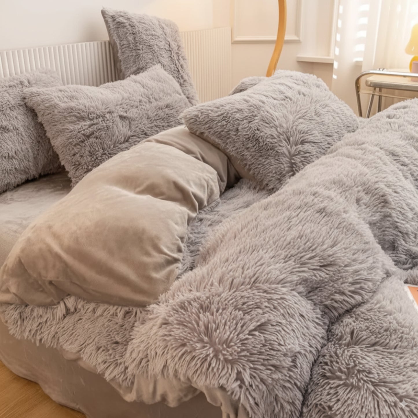 FurvaNest – Completo Letto 5 Pezzi in Finta Pelliccia Morbida con Design Elegante e Comfort Invernale