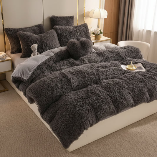 FurvaNest – Completo Letto 5 Pezzi in Finta Pelliccia Morbida con Design Elegante e Comfort Invernale