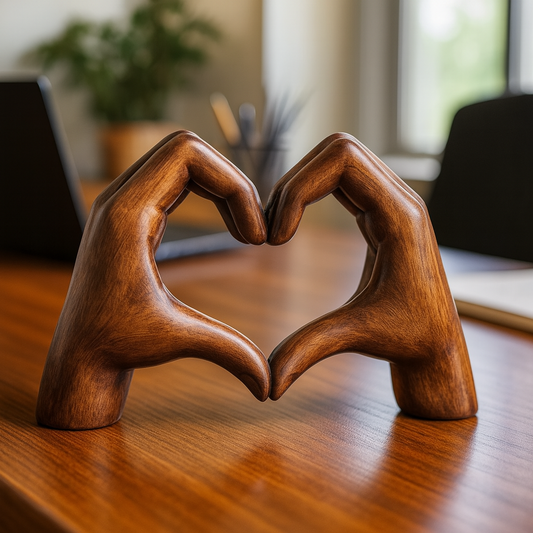 HeartCraft – Scultura Decorativa Intagliata a Mano in Legno Massello con Forma di Mani a Cuore