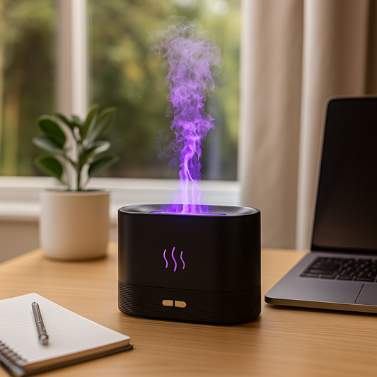 FlameMist – Diffusore Aromatico ad Ultrasuoni con Effetto Fiamma LED e Design Elegante per Ambienti Moderni