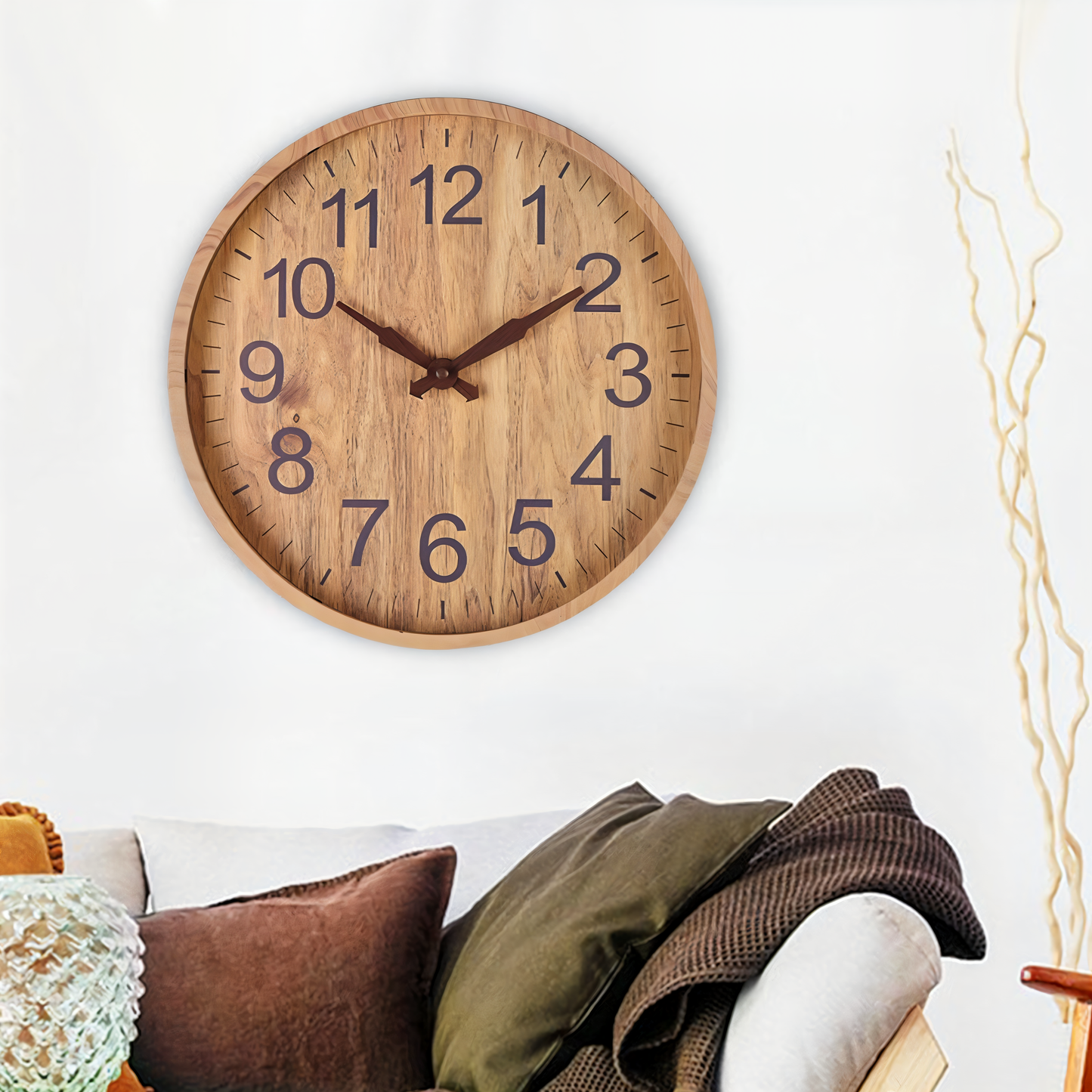 TimberAura – Orologio da Parete Silenzioso in Legno Naturale con Design Nordico Minimalista