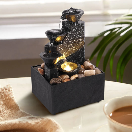 AquaGlow – Fontanella da Tavolo Zen con Cascata a Livelli e Illuminazione LED