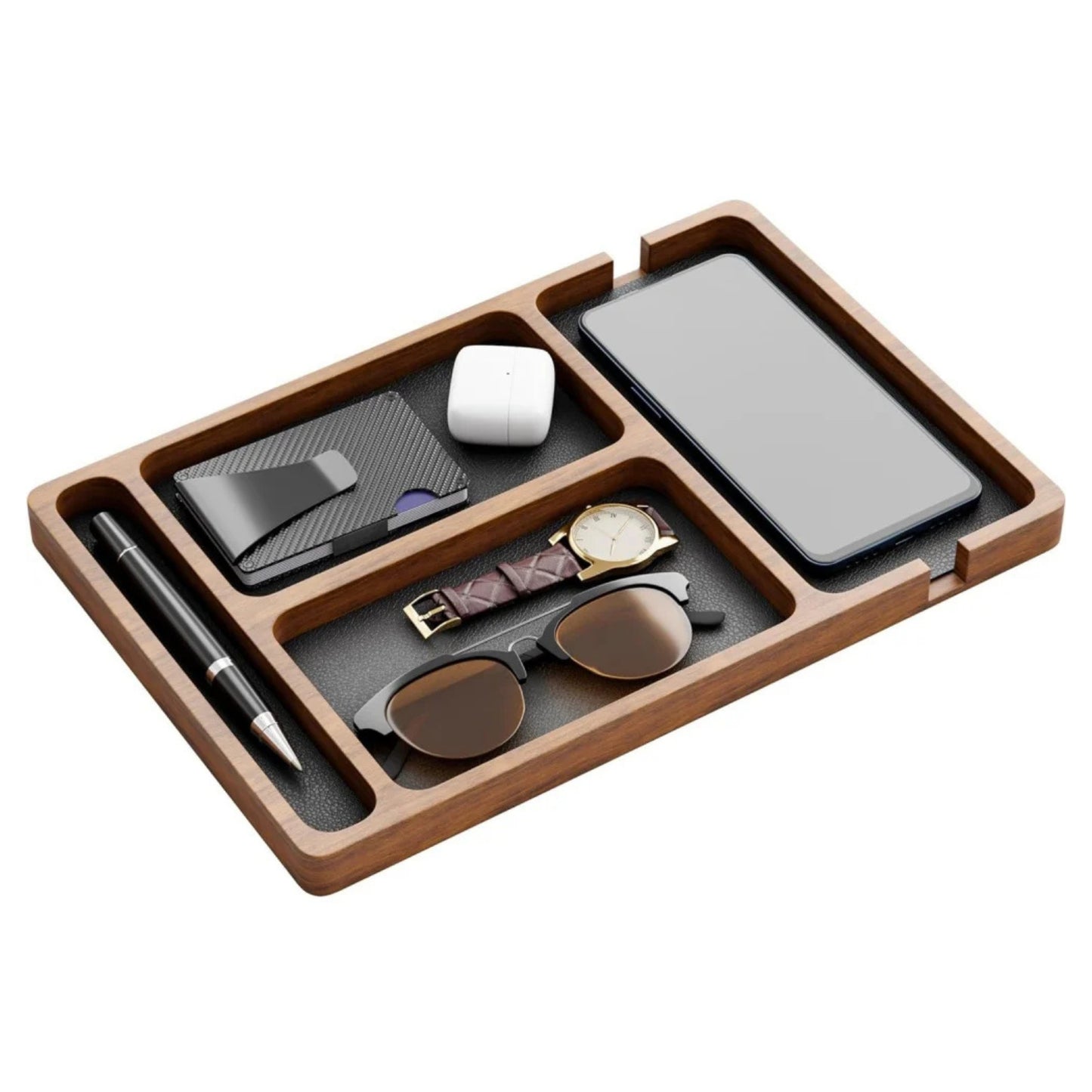DeskCharge – Vassoio Organizzatore da Scrivania in Legno con Ricarica Wireless e Scomparti Multifunzionali