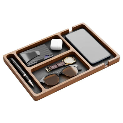 DeskCharge – Vassoio Organizzatore da Scrivania in Legno con Ricarica Wireless e Scomparti Multifunzionali