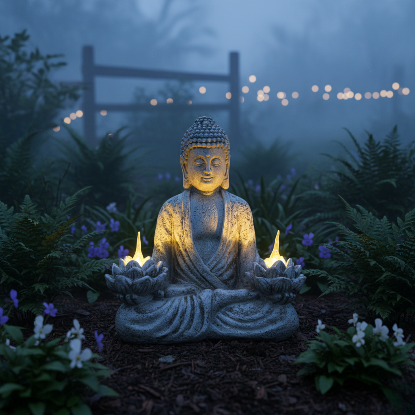 SerenitàBuddha – Statua Decorativa con Loto Luminosa per Giardino e Interni in Stile Zen