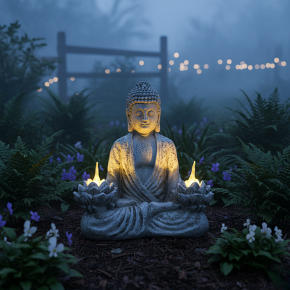 SerenitàBuddha – Statua Decorativa con Loto Luminosa per Giardino e Interni in Stile Zen