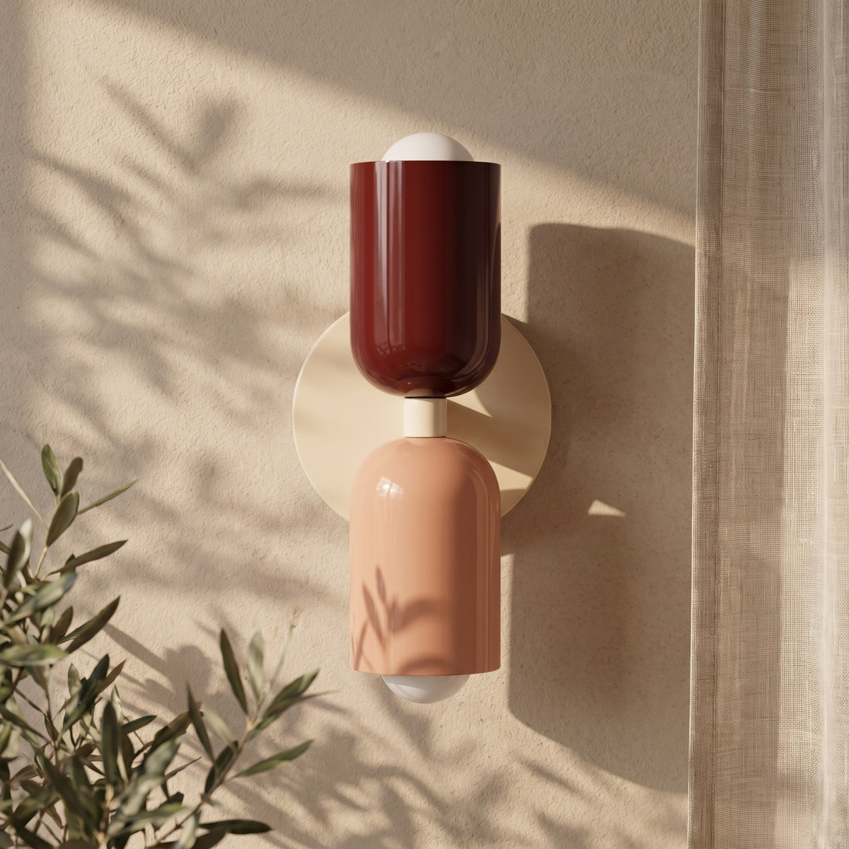 Applique murale Tandem rouge et rose, platine crème