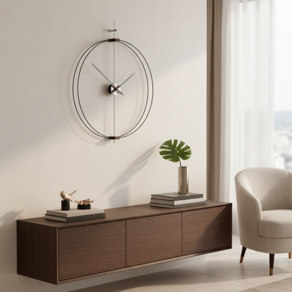 GeoClock, orologio da parete moderno in ambiente soggiorno