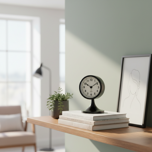 Orologio da tavolo RetroTime minimalista in stile vintage, vista frontale