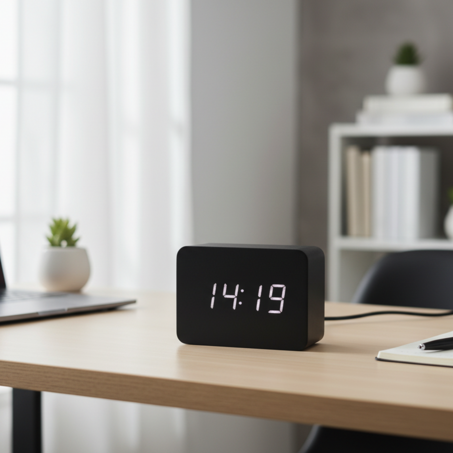 Orologio digitale da tavolo SilentWood in ambiente moderno