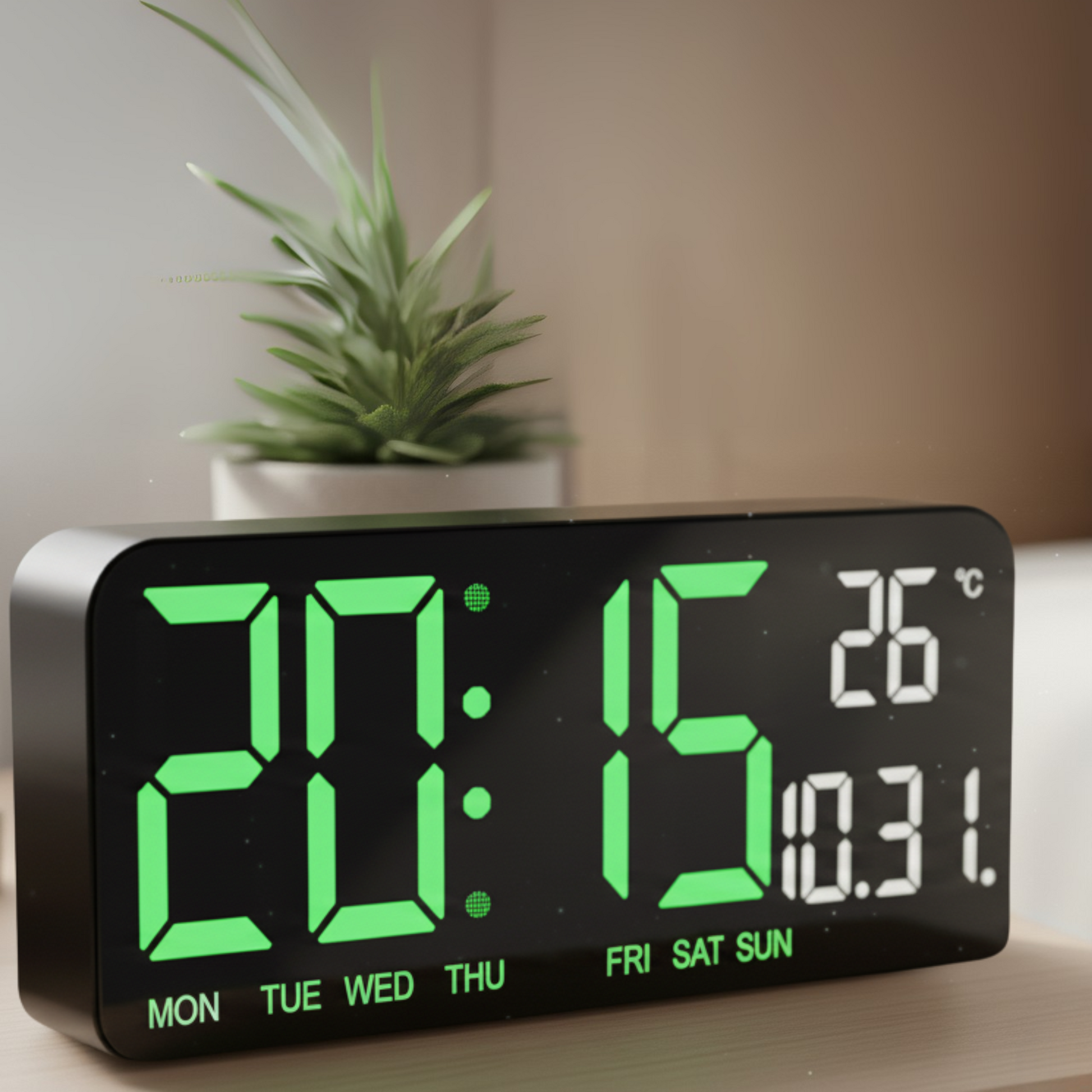 Orologio da tavolo TimeGlow digitale con display LED, vista frontale