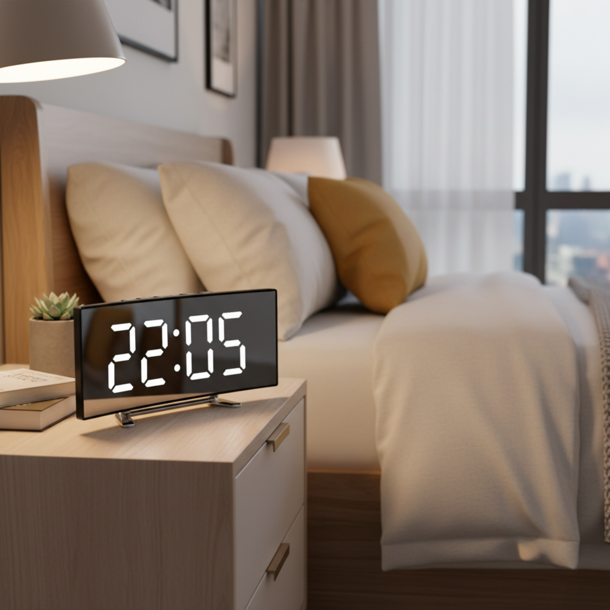 Orologio da tavolo TimeView digitale con display LED grande, vista frontale