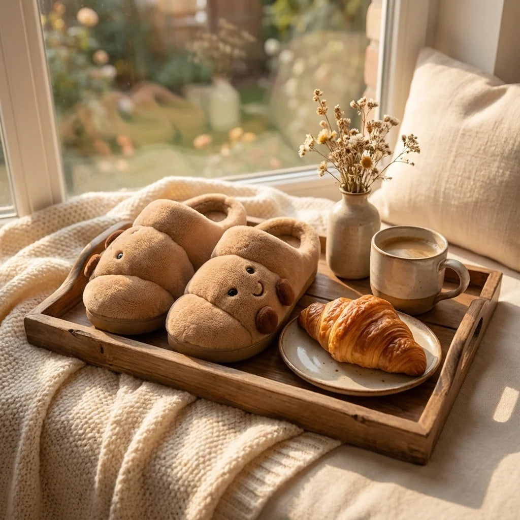 Ciabatte Invernali Donna Morbide – Pantofole Divertenti Croissant