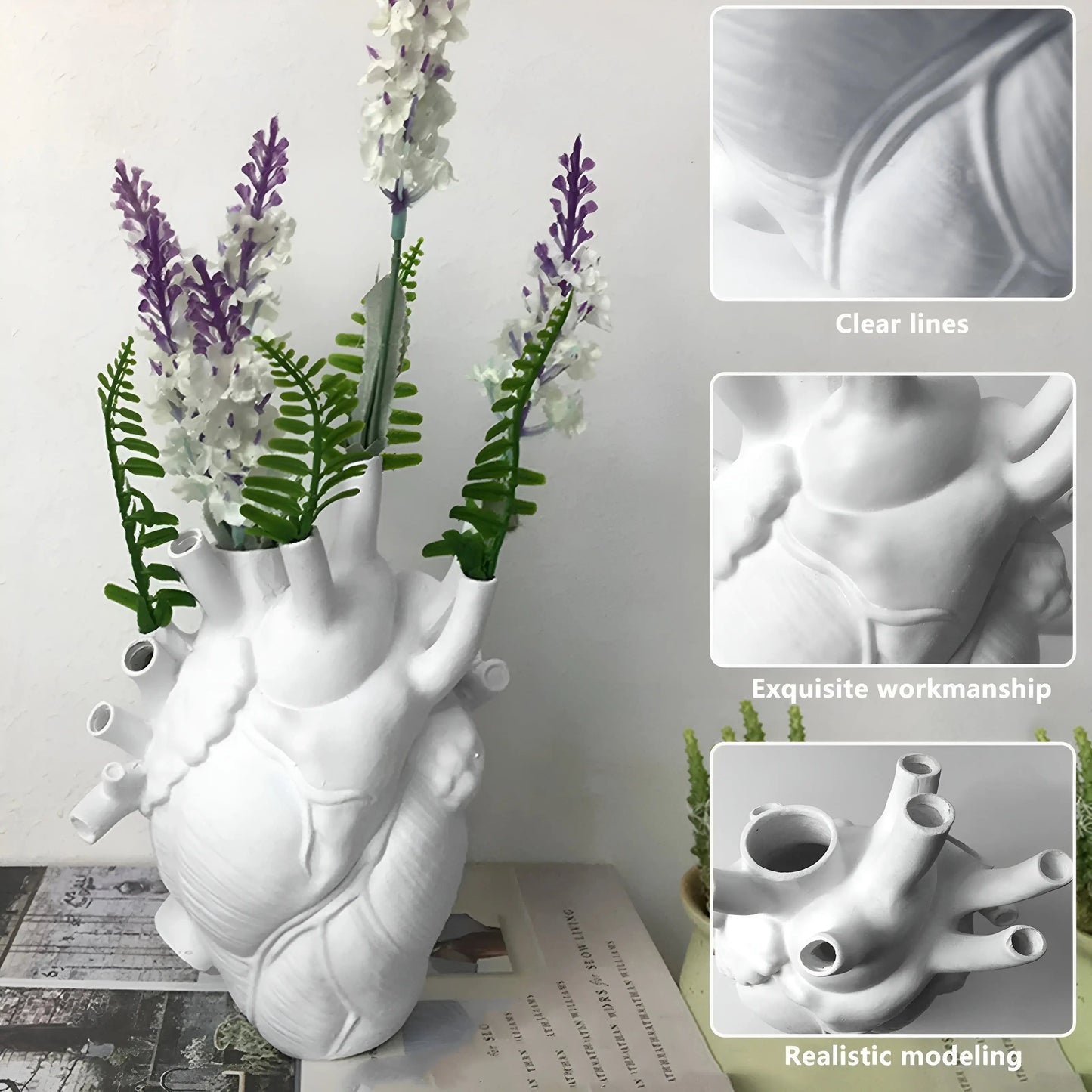 CuoreVivo – Vaso Decorativo Moderno a Forma di Cuore Anatomico per Fiori e Arredo Interni
