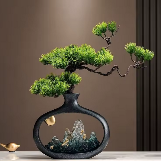 ZenScape – Vaso Decorativo da Interno in Stile Orientale con Montagne in Rilievo