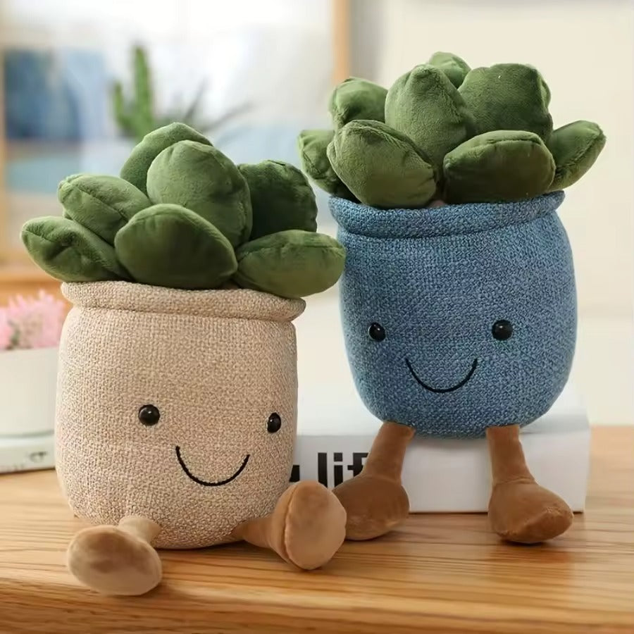PottaJoy – Peluche Decorativo a Forma di Vaso con Piantina e Sorriso Tenero